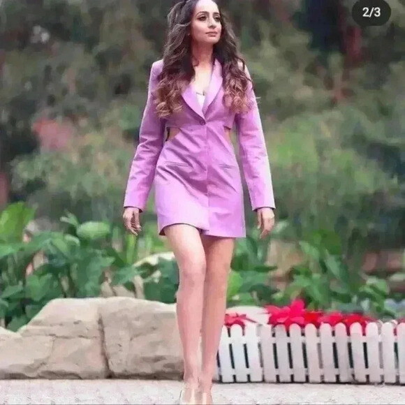 NEW Zara Cut Out Blazer Lilac Long Sleeve Dress Size Small - Picture 3 of 12